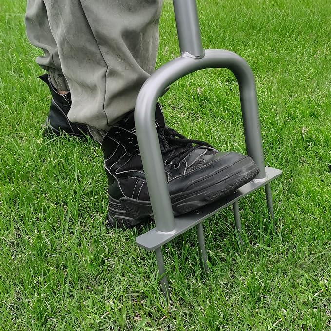 BARAYSTUS Manual Lawn Aerator for Compacted Soil Aerating - Height Adjustable Handheld Spike Aerator with 4 Steel Tines