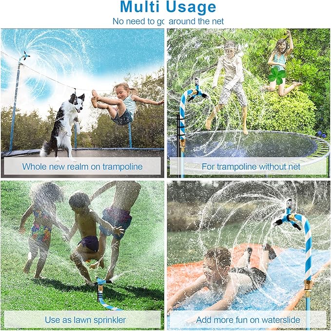 Vantic Trampoline Sprinkler, Net Friendly Water Sprinkler for Kids, 360° Rotating Sprinkler for Trampoline, 5 Minutes Quick Setup Trampoline Accessories (Blue)