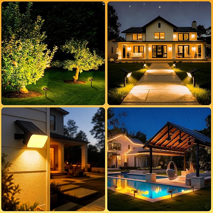 Solar Spot Lights Outdoor, [10 pack/118 LED] 4 Modes Auto On/Off Solar Landscape Spotlights, Ip67 Waterproof Solor Powered Pathway Lights for Outside Yard Garden Walkway Tree Patio (Warm White)