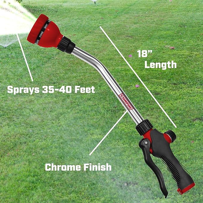 Chapin International 4672 18-inch with 8 Pattern Rotatable Nozzle and Adjustable 180-degree Spray Head Watering Wand, Black/Red
