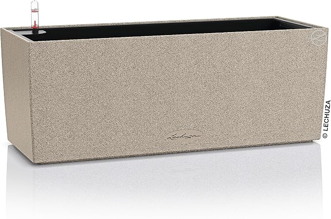 Lechuza BALCONERA Stone 50 Sand Beige, Self-Watering Window Box (Railing Planter), H7.5 L19.7 W7.5 in