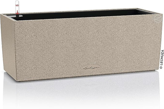 Lechuza BALCONERA Stone 50 Sand Beige, Self-Watering Window Box (Railing Planter), H7.5 L19.7 W7.5 in