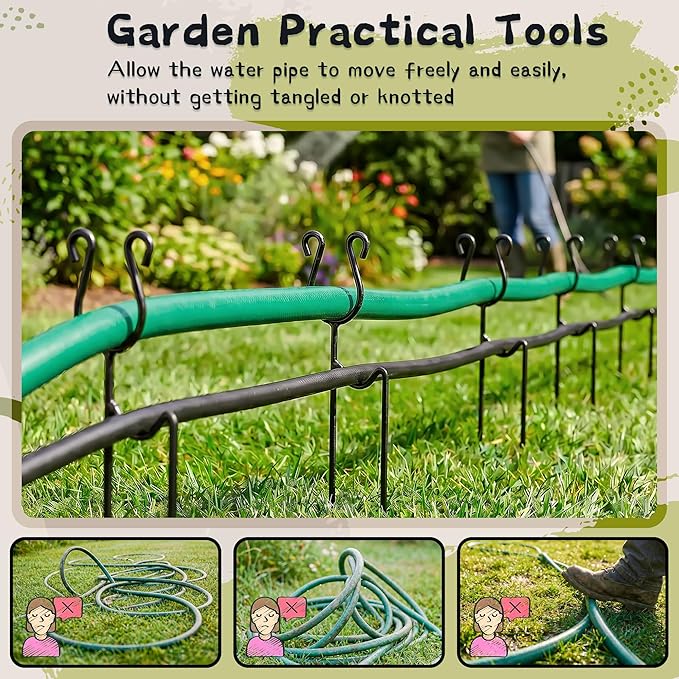 U0U 6 Pack Metal Garden Hose Guide Spike,10.6Inch Hose Guides for Garden,Heavy Duty Garden Hose Stakes for Keeps Garden Hose Out of Flower Beds and Plant Protection (6, Black)