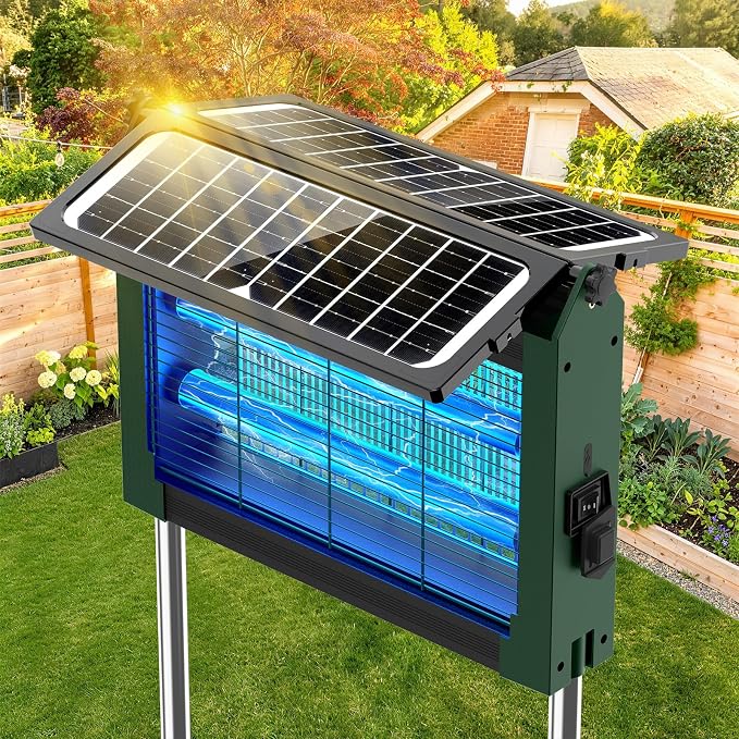 Solar Bug Zapper Outdoor, 4500V Electric Mosquito Zapper with Dual Solar Panels & USB Charging, Auto On/Off Mosquito Killer, IPX5 Waterproof Fly Trap for Backyard Patio Garden Camping, 1/2 Acre