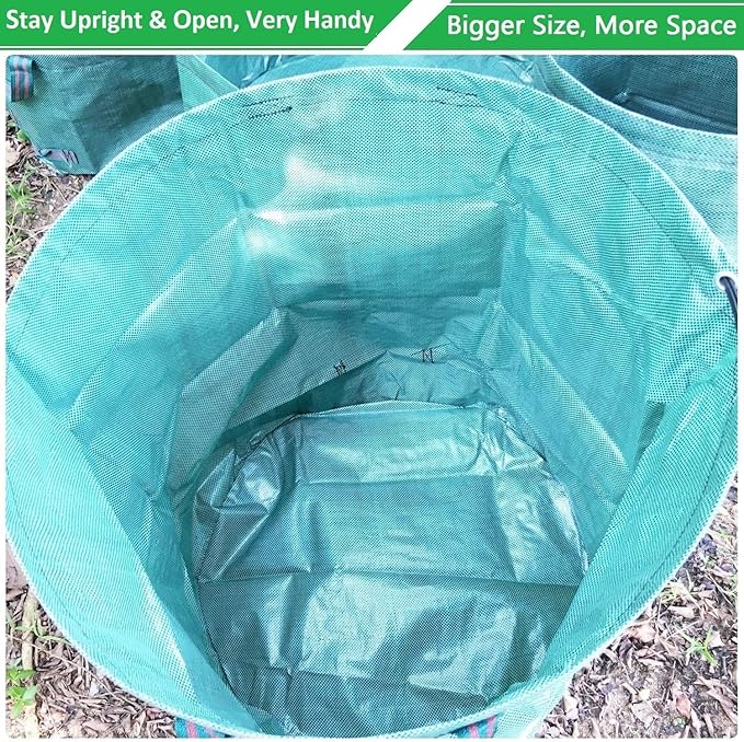 Professional 3-Pack 106 Gallon Large Lawn Garden Bags(D31,H31 inch) Reusable Yard Waste Bags with Gardening Gloves for Leaf Bag,Yard Debris,Garden Pruning,Lawn Weeds Bag,Grass Clippings Bag 4 Handles