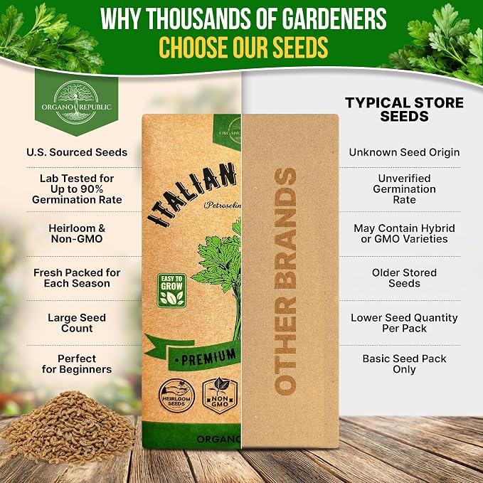 Organo Republic Italian Parsley Seeds Pack 5G - Over 2,000 Non-GMO Heirloom Parsley Seeds for Planting Herbs in Individual Seed Packet, Herbs Seeds for Planting Home Garden Indoor & Outdoor Gardening