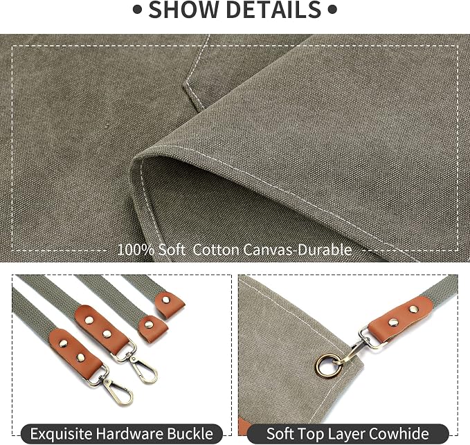 ZOMAO Cotton Canvas Cross Back Apron for Men and Women,Chef Apron With Adjustable Strap and Large Pockets,Kitchen Cooking Baking Bib Heavy Duty Work Apron