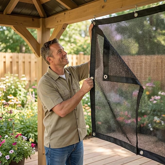 40% Garden Sunblock Shade Cloth, 6.5 x 6.5 FT Durable Taped Edge with Grommets UV Resistant Black Garden Shade Net for Plants, Greenhouse, Vegetables and Patio