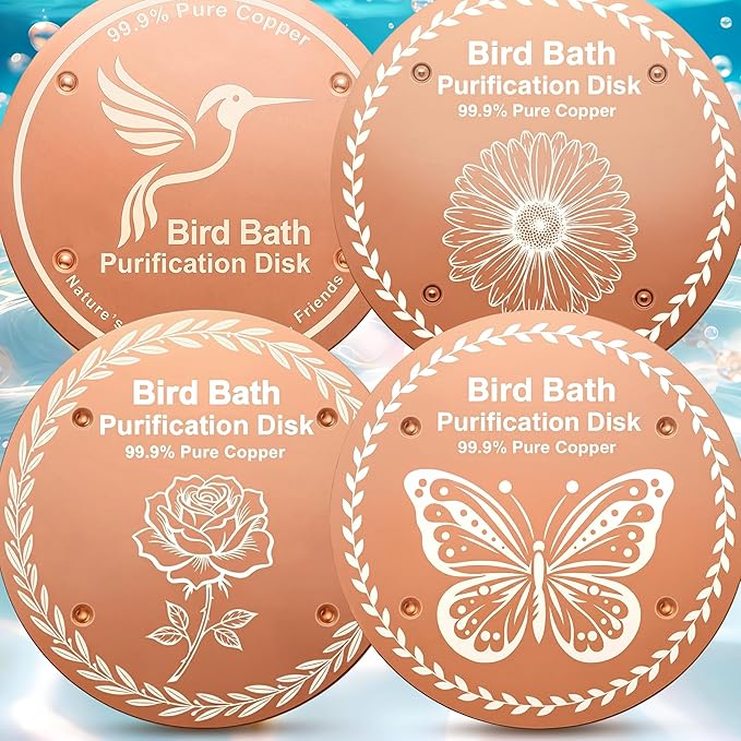 Bird Bath Purification Disk Pure Copper Outdoor Winter Solar Power Birdbath Deicer Cage Hanging Bowl Metal Warmer Deck Railing Glass Concrete Ceramic Stone Stand Water Flowers
