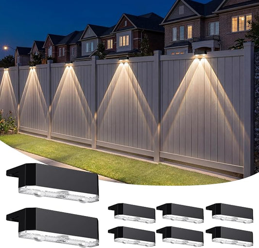 Peasur 8 Pack Solar Fence Lights Outdoor, Railing Light Solar Powered, IP65 Waterproof Led Deck Solar Lights for Outside Backyard Balcony Porch, Warm White