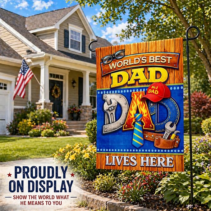 Fathers Day Decorations - WORLD'S BEST DAD Garden Flag | Dad Gifts for Fathers Day | Double Sided Father's Day Garden Banners for Outdoor Outside Patio Lawn Home Patry Decor