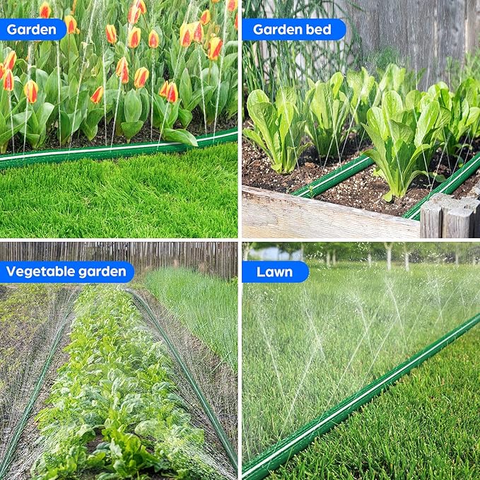 Jin&Bao Sprinkler Hose with Holes 50FT, Heavy Duty Watering Garden Hose, High-Efficiency Sprinklers System for Lawn and Garden with Staples