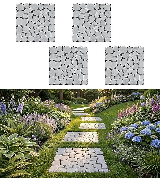 jxgzyy 4PCS Natural Stone Decking Tiles, 11.8"x11.8" Outdoor DIY Interlocking Flooring, Marble Stepping Stones Landscaping Decor for Garden, Patio, Backyard, Balcony, Path, Carrara White