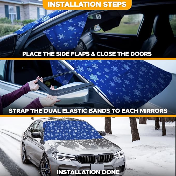 EcoNour Car Windshield Cover for Ice & Snow | 600D Polyester All-Weather Windshield Protector | Water, Heat & Sag-Proof | Winter Car Snow Cover | Standard Size 69" x 42"