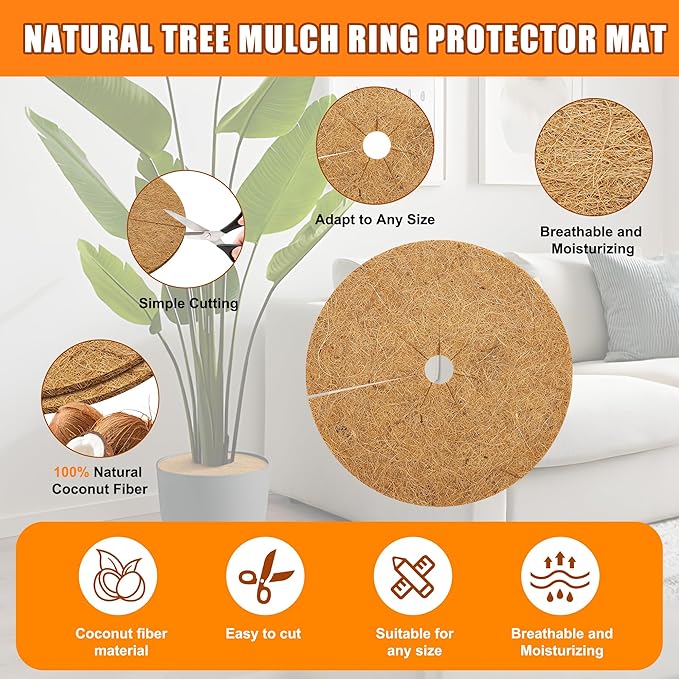 10 Inch Coconut Fiber Mulch Ring, 3 Pcs Tree Protector Mats, Coco Coir Mulch Mat Tree Guards, Plants Disc Soil Cover for Landscaping and Indoor Outdoor Gardening Pot