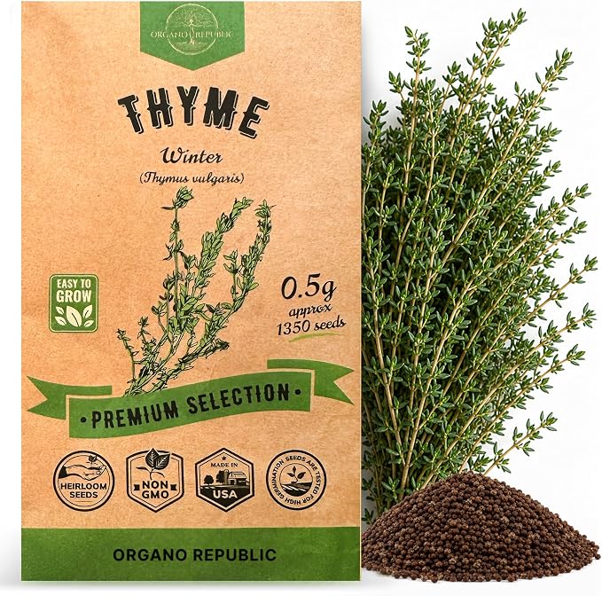 Thyme Seeds Pack 0.5 G - Over 1,350 Non-GMO Heirloom Thyme Seeds for Planting Herbs in Individual Seed Packet, Herbs Seeds for Planting Home Garden Indoor & Outdoor Gardening