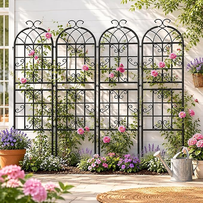 4 Pack Garden Trellis for Climbing Plants Outdoor, 71"H x 20"W Rust-Resistant Metal Plant Support for Rose, Vine, Cucumber & Clematis, Decorative Scrollwork Trellis for Yard, Lawn or Wall Decor