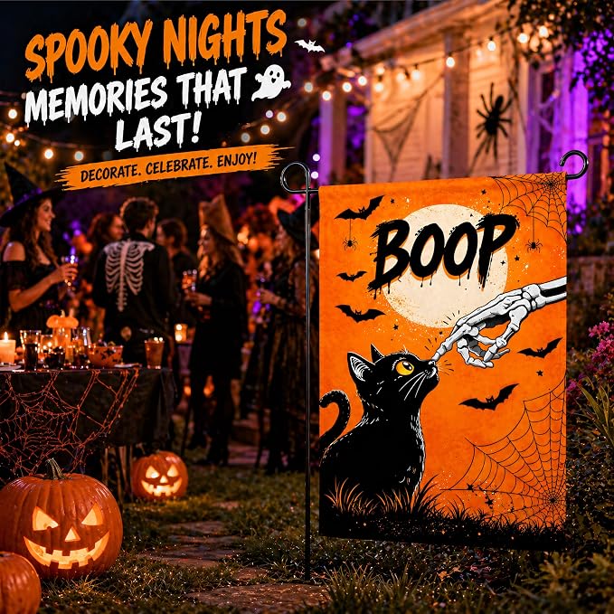 Halloween Party Decorations - BOOP Halloween Garden Flag | Double Sided Halloween Backdrop Banner - Halloween Party Favors Supplies Decor for Garden Yard Porch Patio Lawn Outdoor Outside