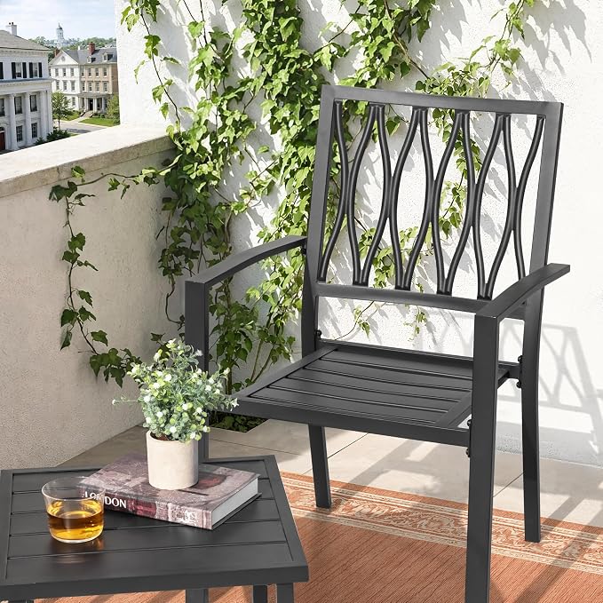 NUU GARDEN Square Outdoor Side Table with Slatted Top and Adjustable Feet, Powder-Coated Metal Patio Table, All-Weather Patio Coffee Table for Backyard Pool Porch Garden Lawn, Black