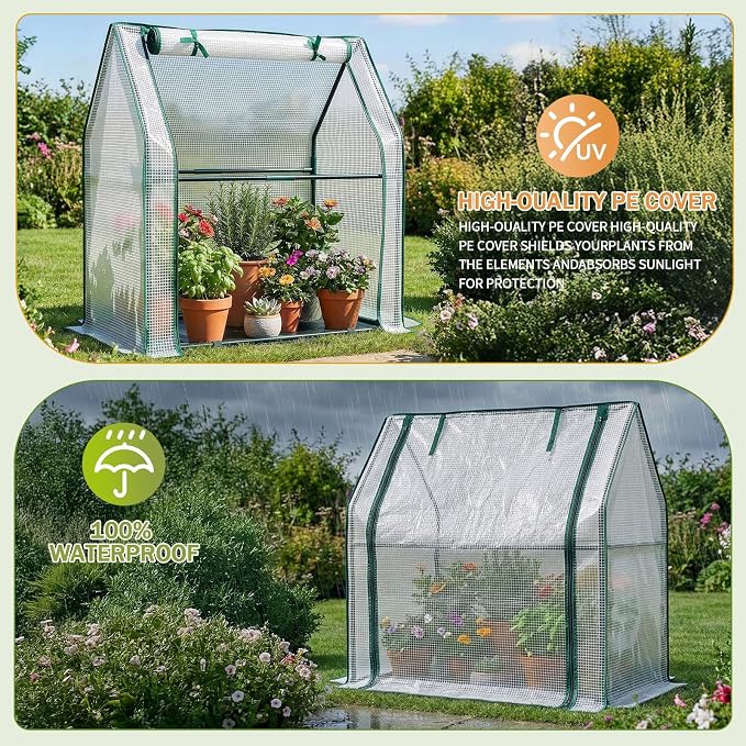 Outvita Mini Greenhouse, Outdoor 3'x3'x3' UV Protected 2-Layer PE Cover Plant Hot House for Flowers, Seed and Vegetables Protection with Roll-up Zippered Doors for Patio Balcony Backyard