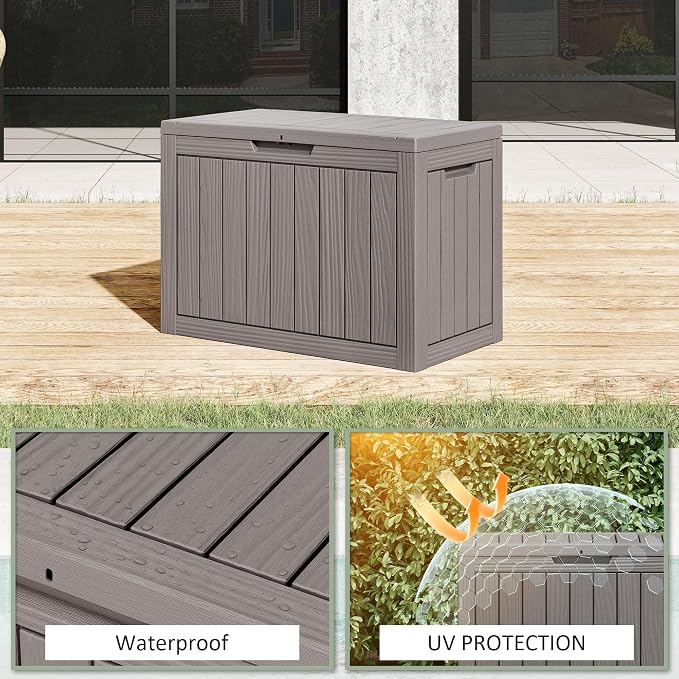 Outdoor Storage Box, 45 Gallon Resin Deck Boxes Outdoor Waterproof For Patio Furniture, Garden Tools, Pool Supplies, Lockable And UV Resistant (Striped Gray)