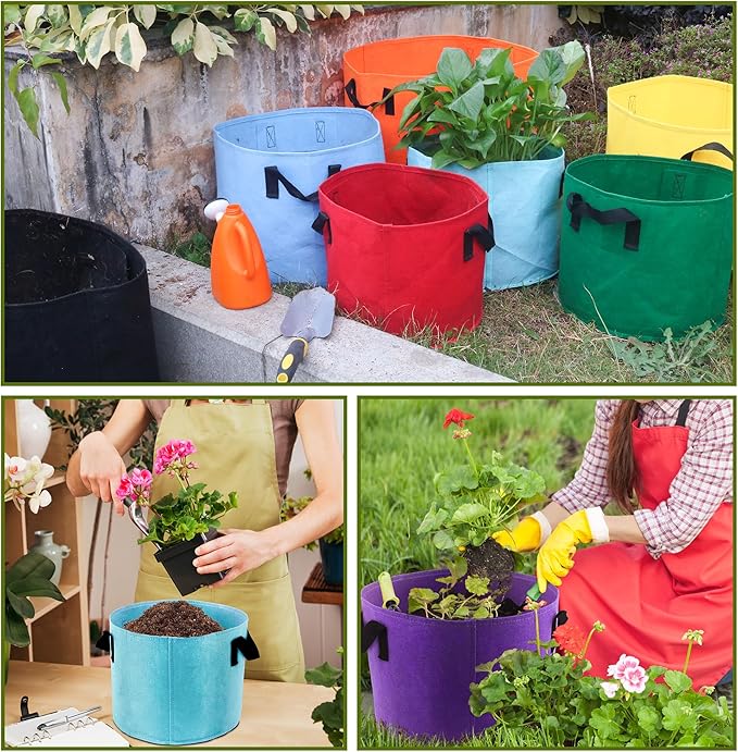 10-Gallon Fabric Grow Bags (7 Pack of Mix Colors) with Handles for Potato Tomato Flower and Vegetables