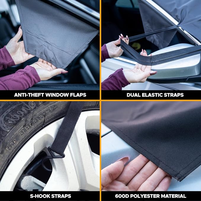 EcoNour Windshield Cover for Ice and Snow | Enhanced 600D Oxford Fabric Windshield Frost Cover | Water, Heat & Sag-Proof Car Windshield Snow Cover | Suitable for Van & MPV | XX-Large (78 x 45 Inches)