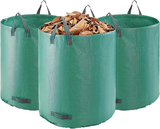 VEVOR 3-Pack 72 Gallon Reusable Yard Waste Bag, Large Lawn Garden Bags, Heavy Duty Collapsible Garden Leaf Trash Container, Stand-Up Grass Clipping Bin, with Reinforcement Ring and Handles, 26.4x30 in