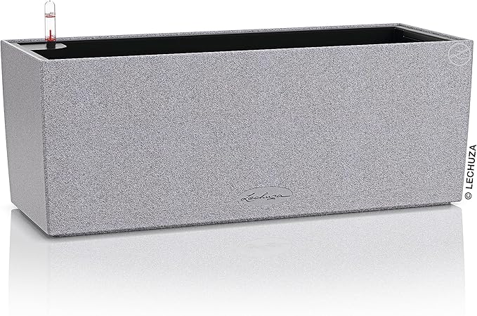 Lechuza BALCONERA Stone 50 Stone Grey, Self-Watering Window Box (Railing Planter), H7.5 L19.7 W7.5 in