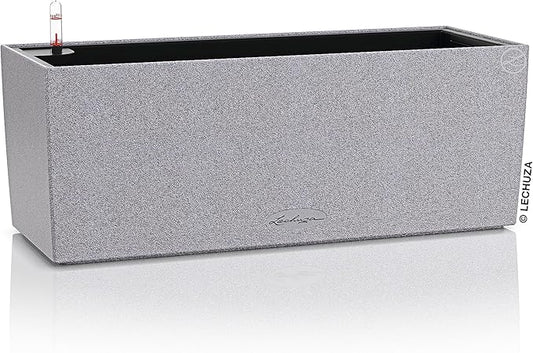Lechuza BALCONERA Stone 50 Stone Grey, Self-Watering Window Box (Railing Planter), H7.5 L19.7 W7.5 in