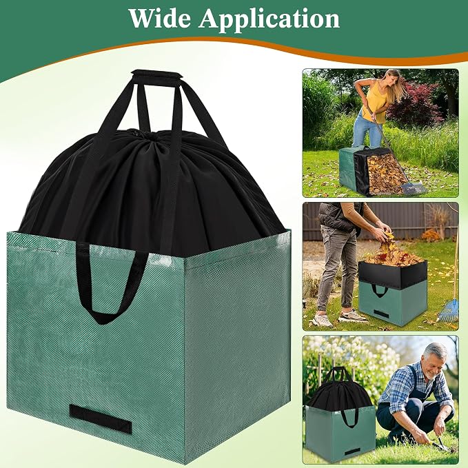 Reusable Yard Waste Bag, 2 Pack Upright Collapsible Lawn Bags with Handles, Garden Leaves and Waste Collection,Heavy Duty Storage Tote Bag (72 Gallons)