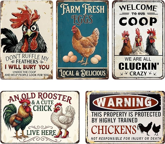 Vintage Metal Sign, Metal Wall Art, Funny Bar Signs, Motivational Positive Affirmations Wall Decor, Funny Tin Signs for Home Office School Gym & Locker Room 8x12 Inch (5 Pack Metal Signs Chicken Coop Signs)