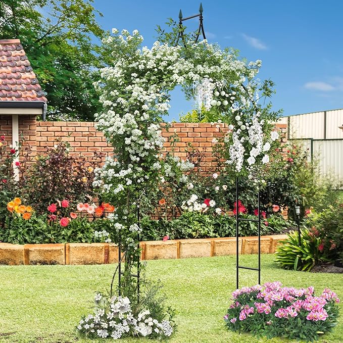 COSTWAY 9.5 FT Metal Garden Arbor for Climbing Plants, Gothic Style Decorative Garden Arch for Vine Rose, Outdoor Arbour Archway for Garden Lawn Backyard, Wedding Ceremony Party Decoration, Black (1)