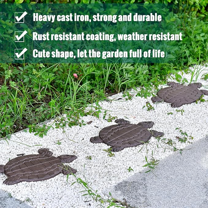 Sungmor Cast Iron Turtle Stepping Stones, Sturdy Metal Stepping Mat for Front Door, Outdoor Walkway Decorative Statue, Garden Path Pavers for Yard Lawn Landscaping