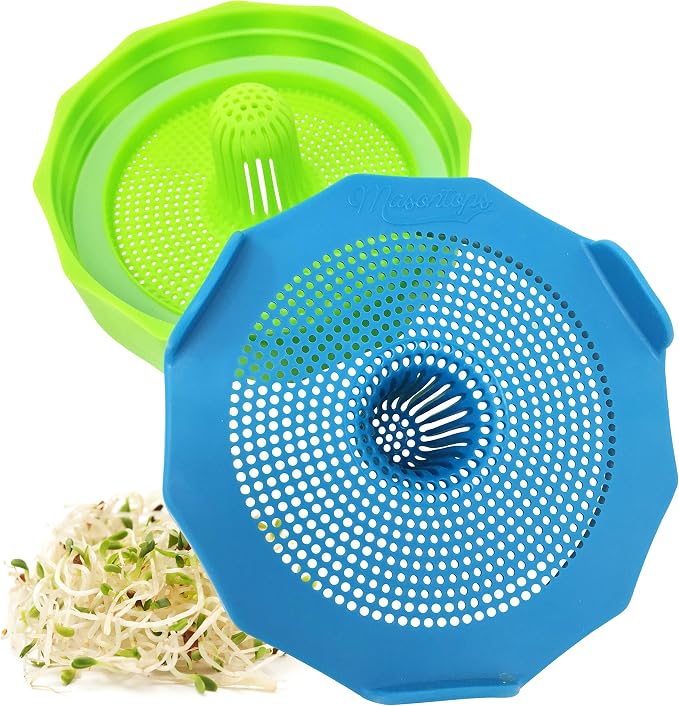 Masontops Bean Screen Plastic Mason Jar Sprouting Lids Mason Jar Sprouting Kit – For Growing Broccoli Seeds, Alfalfa, Mung Bean Sprouts – Wide Mouth Seed Sprouting Jar Lids Sprouting Kit Mason Jar