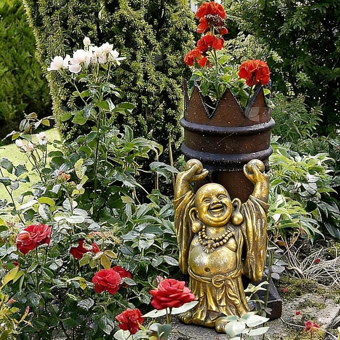 17" Laughing Buddha Statue Outdoor, Large Buddha Statue, Zen Garden Decor Gifts for Room/Patio/Deck/Porch Yard Art Decoration
