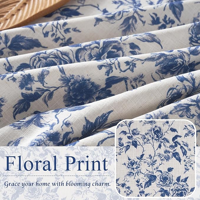 StangH Blue Cafe Curtains 36 Inch Length, Pinch Pleated Peony Floral Small Window Treatment, Elegant Farmhouse Tier Curtains for Kitchen & Bathroom, W26xL36，2 Panels