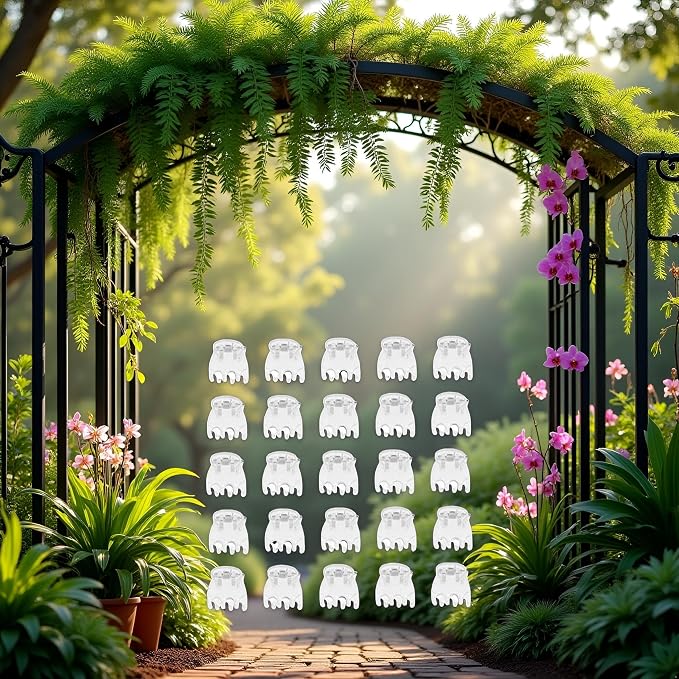 50 Pcs Plant Support Clips,Plant Orchid Clips Flowers Support Clear Fixer for Garden Vine Stem Plants Climbing Clasp Transparent 6 Claws Orchid Plastic Butterfly Plant Support Garden Structures