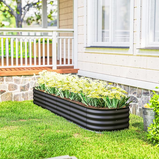 Outsunny 8' x 2' x 1' Galvanized Raised Garden Bed Kit, Outdoor Metal Elevated Planter Box with Safety Edging, Easy DIY Stock Tank for Growing Flowers, Herbs & Vegetables, Dark Gray