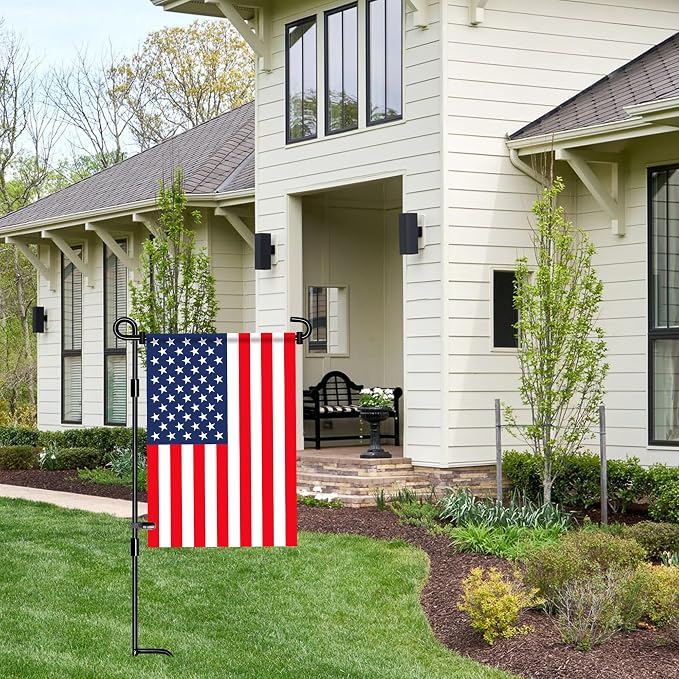 Garden Flag Stand,12x18 Garden Flag Holder for Lawn Yard,Premium Yard Sign Stakes Hanger with Clip and Two Stoppers,Metal Mini Banner Flagpole for Outside Christmas Memorial Labor Decorations
