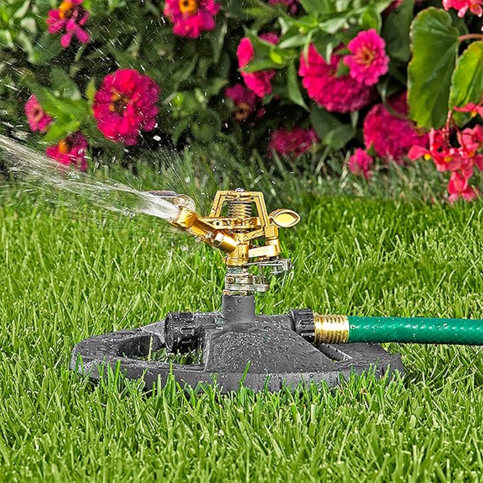 Melnor 65195AMZ Pulsating Lawn Sprinkler with Weighted Base- Adjustable Spray Pattern - Waters Up to 85' Diameter - Durable All-Metal Construction - Easy Unit-to-Unit Connections