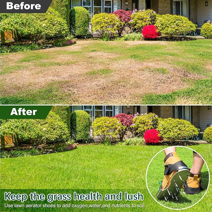 Aerator Shoes, Lawn Aerator Shoes for Grass with 3MM Metal Bottom, Aeration Shoes for Lawn with Adaptable Straps, Pre-Assembled Aerating Shoes for Lawn with Bend-Resistant Spikes, Green