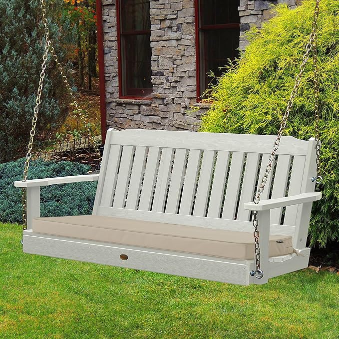Outdoor Bench Cushion 48 x 18 Inch Thick Waterproof Porch Swing Cushions with Tie Patio Furniture Chair Cushion Bench Pad Color Fastness Backyard Seat Pads, Cream