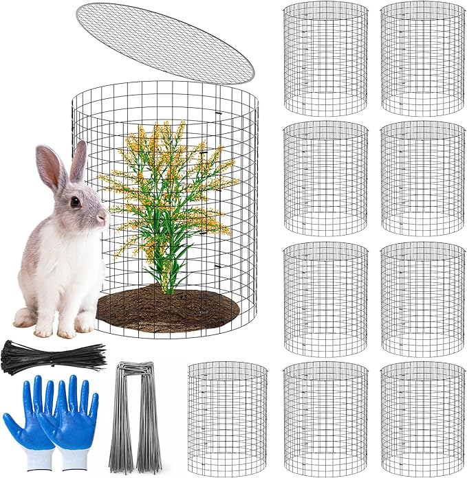 SPECILITE 10 Pack Plant Protector from Animals, 14"x16" Pre-Bent Wire Metal Mesh & Covers to Keep Rabbits, Squirrels, Chickens Out, Protects Vegetables, Flowers, Shrubs with Zip Ties, Stakes & Gloves