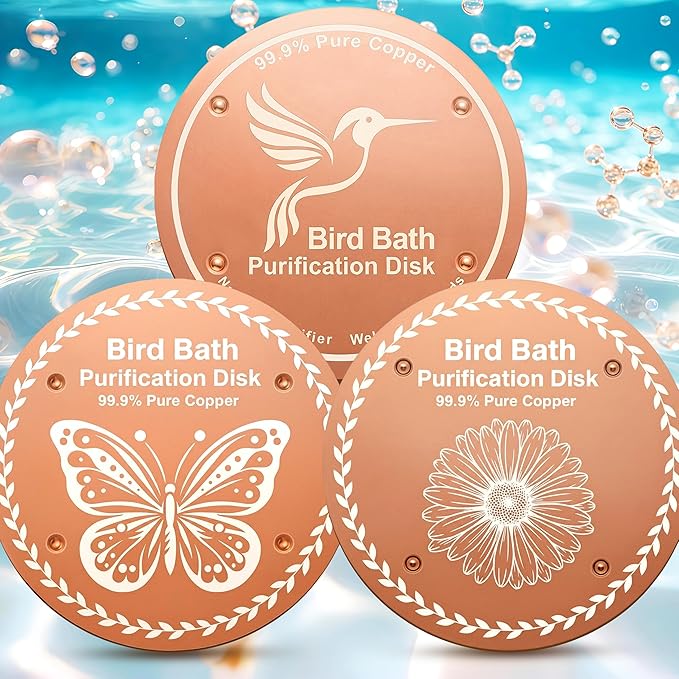 Bird Bath Purification Disk Pure Copper Backyard Outside Solar Power Wild Hummingbird Pedestal Fountain Cleaner Outside Humming Feeder Cage Dispenser Ground Safe Lover Women Gifts