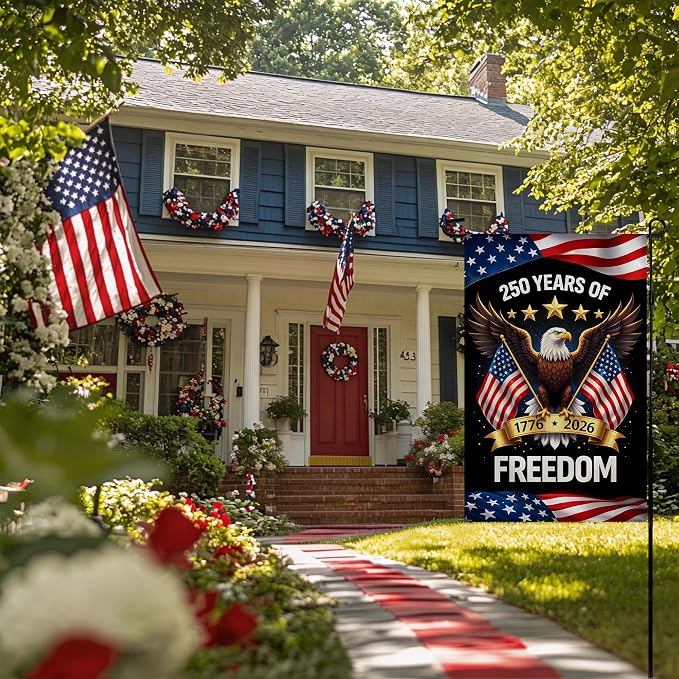 250th Anniversary USA Flag - 250 Years of Freedom 1776-2026 Merchandise Double Sided Garden Flag | Patriotic Banner 4th of July Decorations Accessories for Garden Yard Porch Patio Lawn Outdoor Outside Decor