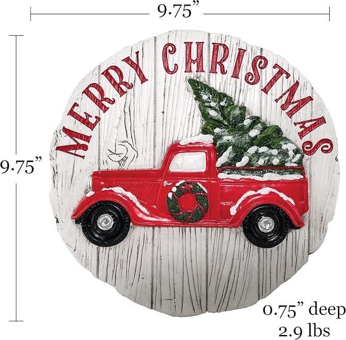 Spoontiques - Garden Décor - Merry Christmas Truck Stepping Stone - Decorative Stone for Garden