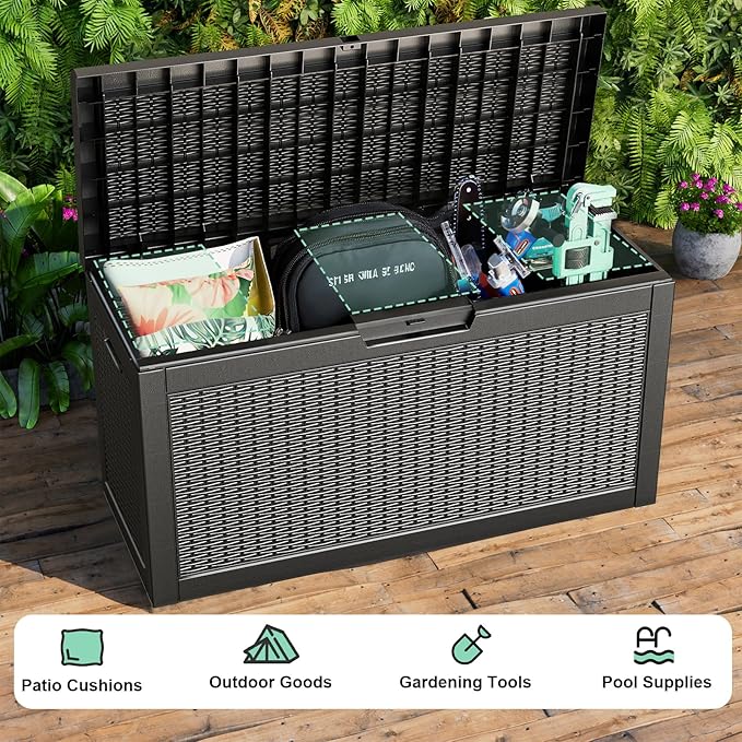 EasyUp 70 Gallon Outdoor Storage Box, Outdoor Deck Boxes for Garden Tools Equipment,Cushions and Patio Storage,Lockable and Resin,Easy to Install(Black)