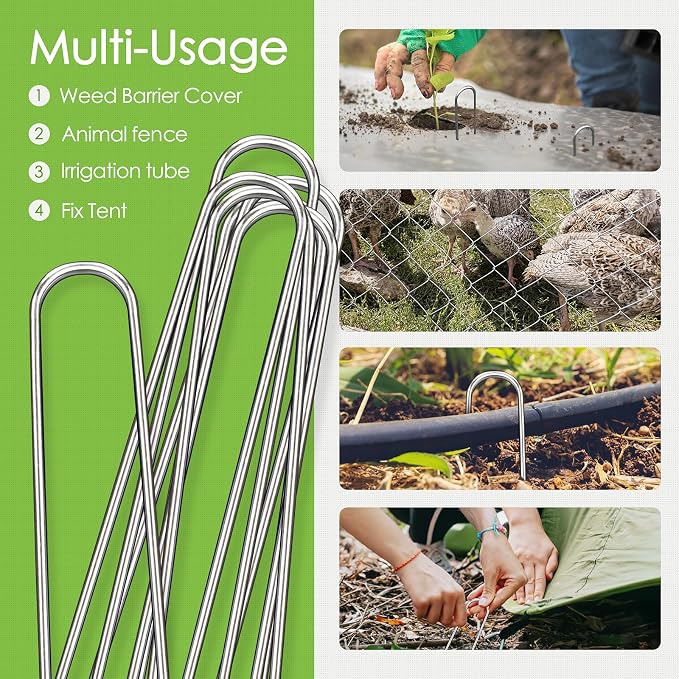 12 Inch Landscape Staples, 12/25/50/100 Pack Galvanized Garden Stakes, Heavy Duty 8 Gauge U-Shaped Ground Stakes for Weed Barrier Fabric, Irrigation Tubing, Fence, Outdoor Decorations