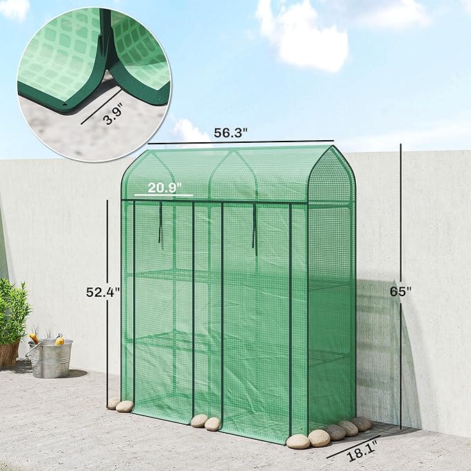 Outsunny 3 Tier Mini Greenhouse, 56.3" x 18.1" x 65" Small Portable Greenhouse with 2 Roll-up Doors, Garden Plant Growhouse with PE Cover for Indoor Outdoor, Green